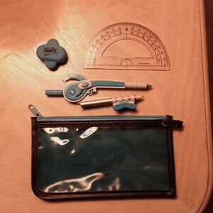 Protractor, compass, and eraser set with bag, Helix, like new